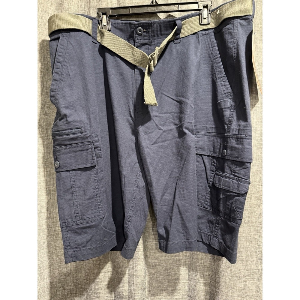 WearFirst Men's Size 42 Blue Free Band Stretch Waist Cargo Shorts Zip Pocket NWT